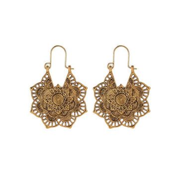 Buddha Treasures Tibetan Lotus Engraving Copper Blessing Drop Earrings