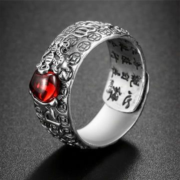 Buddha Treasures FengShui PiXiu Red Garnet Wealth Ring