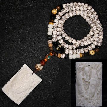 Buddha Treasures 108 Mala Beads Bodhi Seed Yak Bone Avalokitesvara Lucky Pixiu Guan Gong Buddha Demon Peace Tassel Bracelet