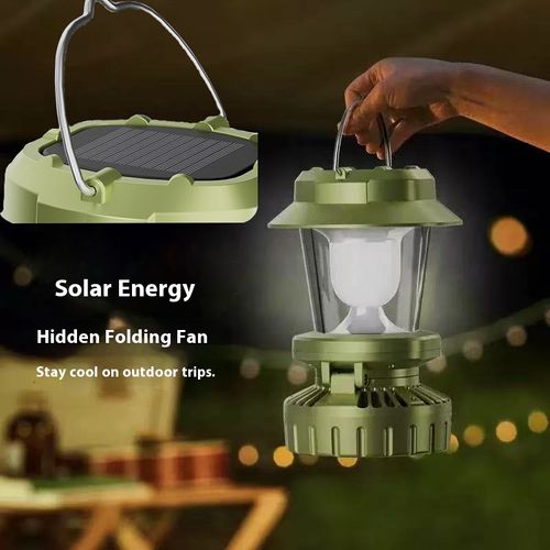 💡🔥New Portable Solar Camping Lantern with Fan, Rechargeable Home-Outdoor Multi-functional Ambient Lighting