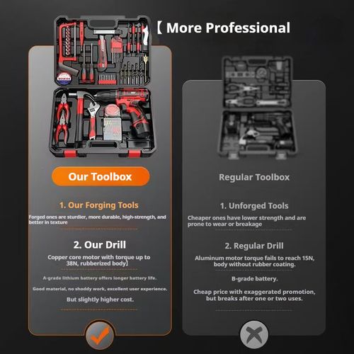 🔨⏰Household tool set electric drill multi-function hand drill tool box hardware electrical carpentry repair set (31,000 people repurchased)