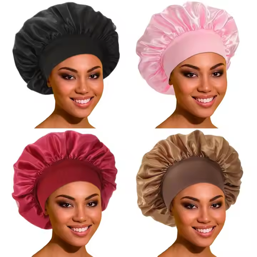 New Satin Bonnets Night Sleeping Cap Large Elastic Wide Soft Band Colorful Silk Hat for Curly Hair Care Beauty Makeup for Women 55 sales