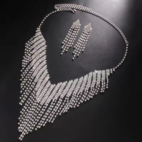 Draweye Hyperbole Rhinestones Jewelry Sets Tassels Dinner Party Vintage Earrings for Women Fashion Elegant Aretes De Mujer 14 sales