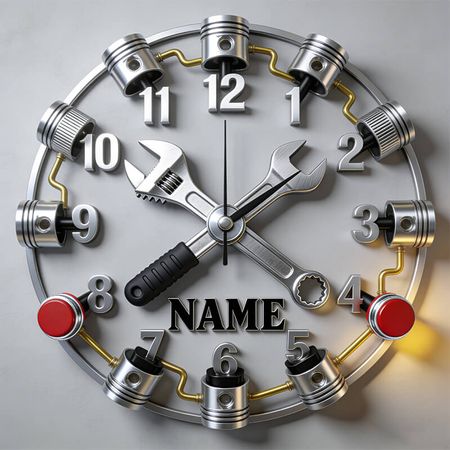 Personalized Heavy-Duty Wrench & Piston Clock — Where Raw Power Meets Precision Time