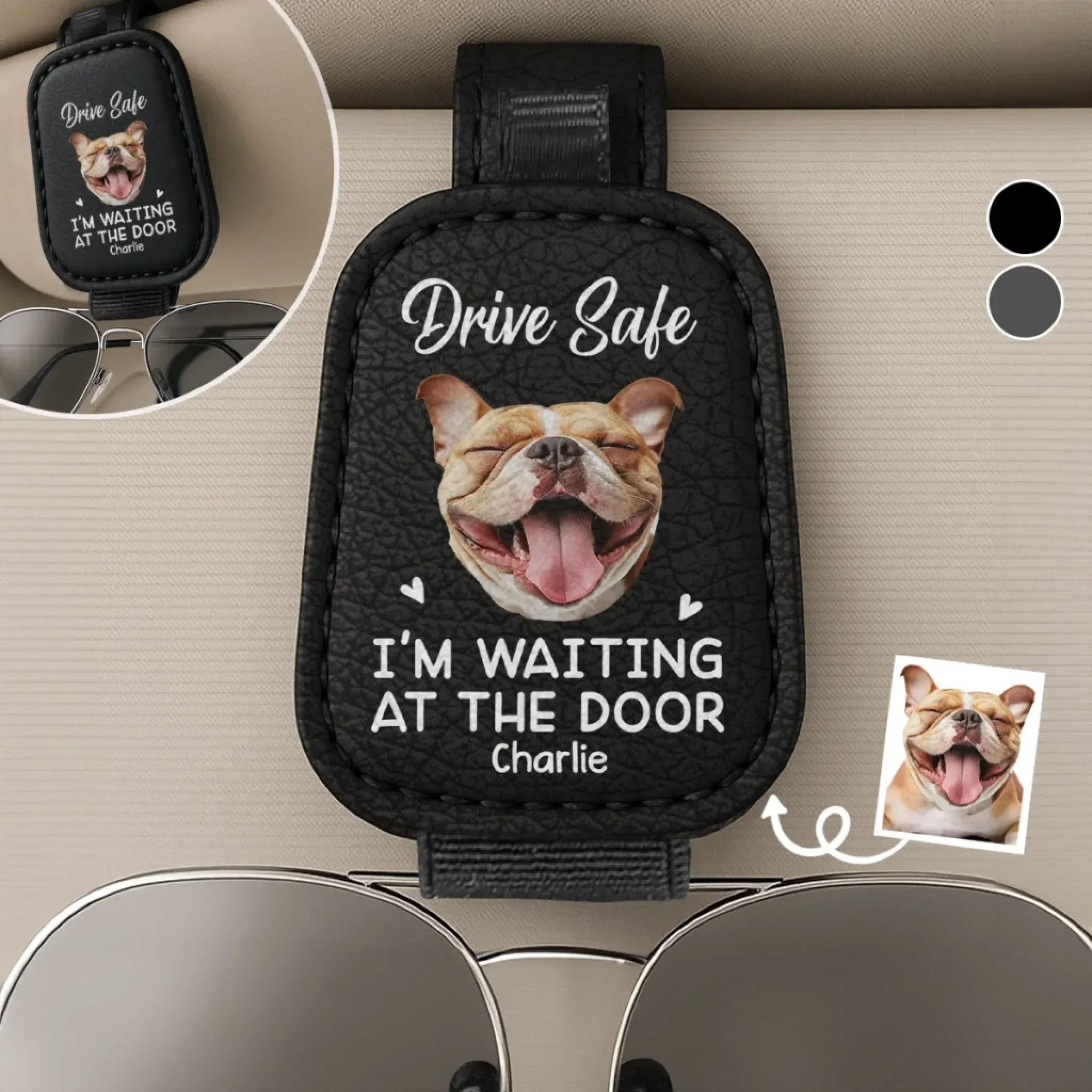 Custom Photo We're Waiting At The Door - Dog & Cat Personalized Custom Leather Car Visor - Gift For Pet Owners, Pet Lovers