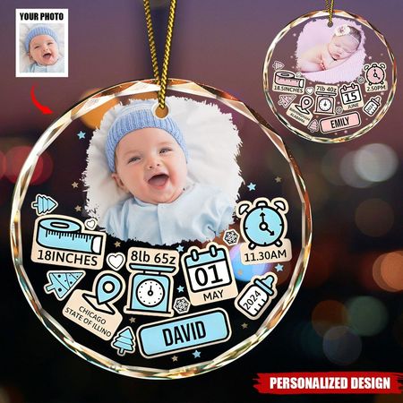 Baby's First Christmas - Personalized Custom Upload Photo Glass Ornament