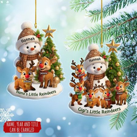 Grandma's Little Reindeers - Personalized Acrylic Flat Ornament, Christmas Gift for Grandma