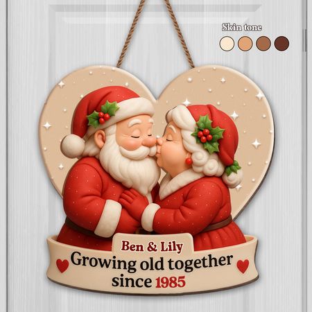 Growing Old Together, Heart-Shaped Santa Claus Design - Personalized Custom Shaped Wood Sign