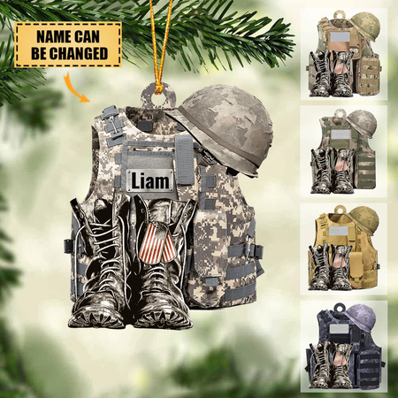 Personalize Military Uniform Boots & Helmet Christmas Ornament