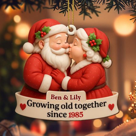 Growing Old Together With Santa and Mrs. Claus - Personalized Custom Wood Ornament, Custom Shaped