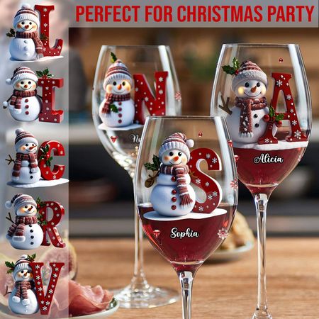 Merry Christmas - Personalized Family Wine Glass With Long Stem
