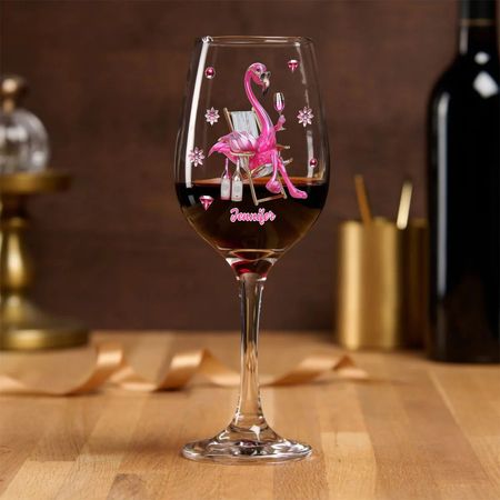 Be a Flamingo In a Flock of Pigeons - Personalized Flamingo Wine Glass With Long Stem