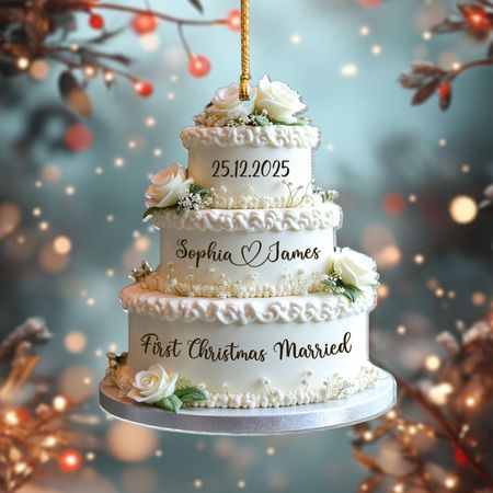Personalized Wedding Cake First Christmas Married 2D Flat Ornament