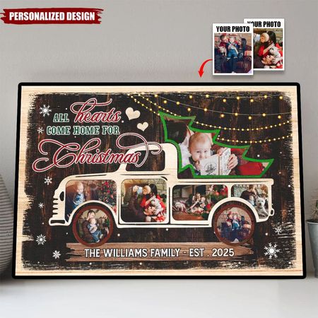 All hearts return home at Christmas – Personalized family Christmas poster