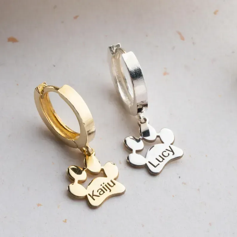 Pet Name Hoop Earrings, Dog & Cat Earrings, Personalized Pet Memorial Earrings