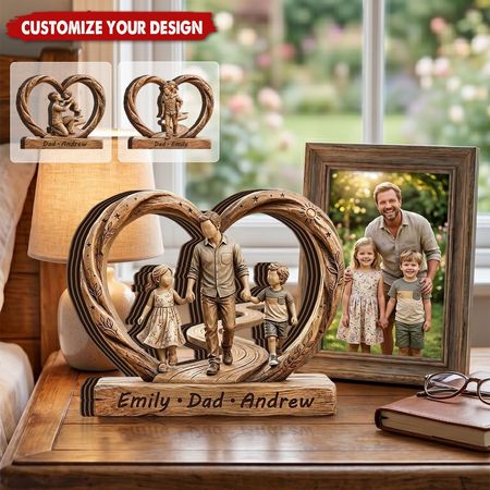 Personalized Dad And Kids Wooden Heart Plaque