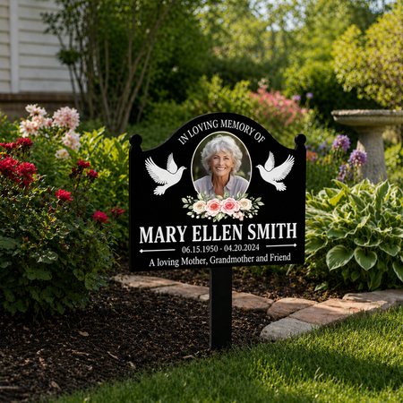 Personalised Photo Memorial Garden Stake – Custom Metal Grave Marker with Name, Dates & Message