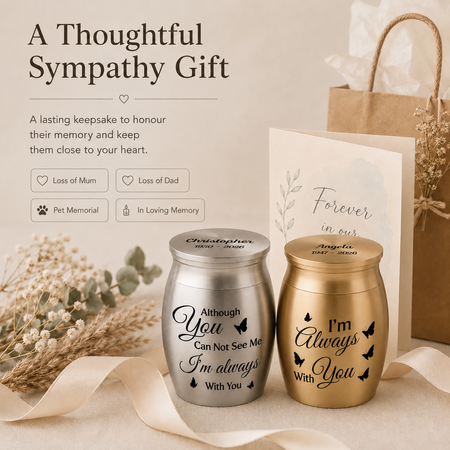 Personalised Stainless Steel Mini Urn – Memorial Keepsake with Name & Years