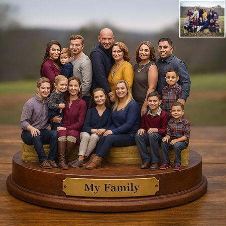 Custom photorealistic rendering of family-themed figurines👨‍👩‍👧‍👦