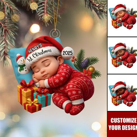Sleeping Baby in Christmas Cheer Personalized Acrylic Ornament  Baby's 1st Christmas Keepsake, Baby Gift from Grandparents Parents