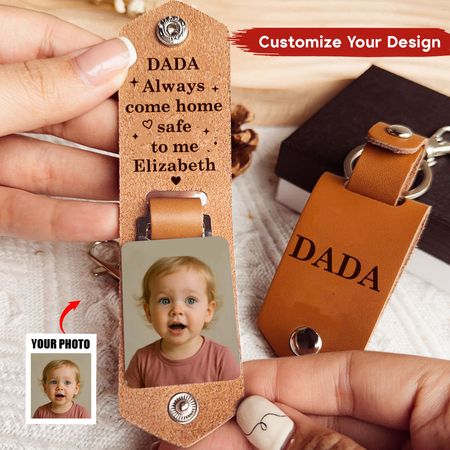 Custom Photo Drive Safe - Family Personalized Engraved Leather Keychain - Gift For Dad,Grandpa