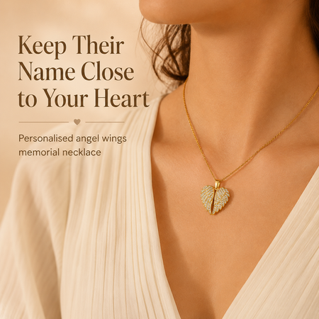 Personalised Angel Wings Memorial Necklace with Hidden Name – Guardian Keepsake Jewellery