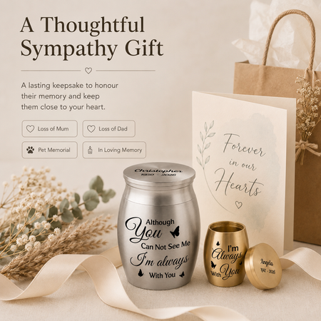 Personalised Stainless Steel Mini Urn – Memorial Keepsake with Name & Years