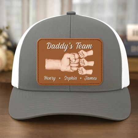 Custom Personalized Family Leather Patch Mesh Hat - Gift for Dad, Grandpa