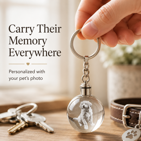 Personalised Pet Memorial Crystal Keyring – Custom Photo Keepsake Charm
