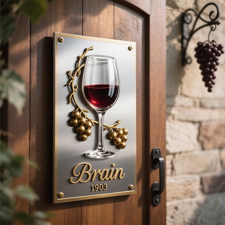 Personalized wine-themed metal doorplate