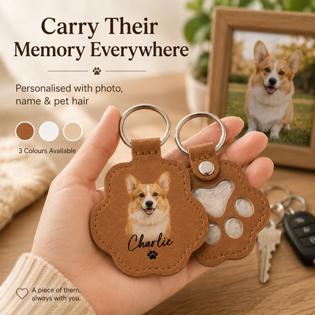 Personalised Pet Hair Memorial Keychain – Custom Photo Keepsake for Dogs & Cats