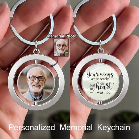 Customized personal Double Sided Picture Keychain, Spinning Keyring Charm