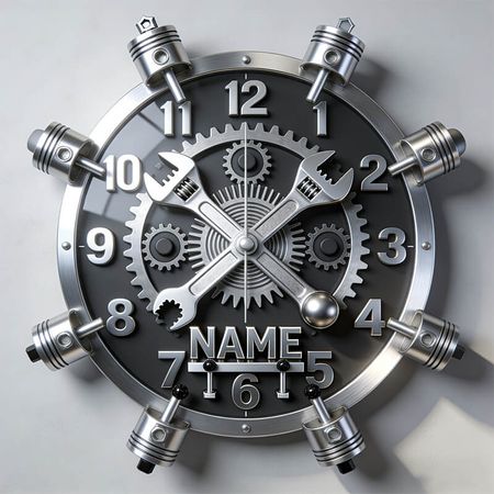 Personalized Wrench & Piston Cylinder Clock – Precision Engineered for Time