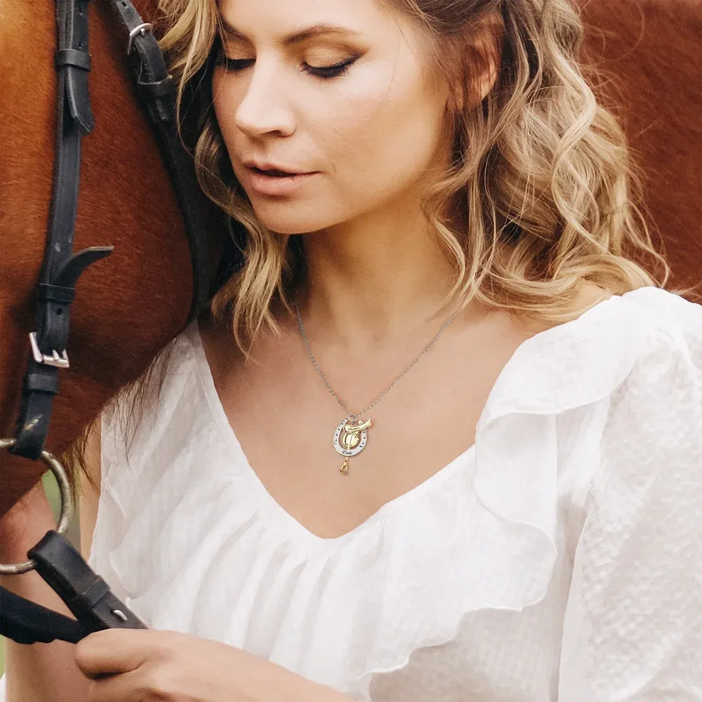 Personalized Horseshoe Saddle Protective Necklace with Name Dainty Jewelry Birthday Anniversary Christmas Gift for Horse Owners Lovers