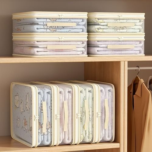 Foldable Bedsheet Storage Organizer Bags Pack of 4 with Strong Zipper|Space Saving Fabric Clothes Organizer for Home Use