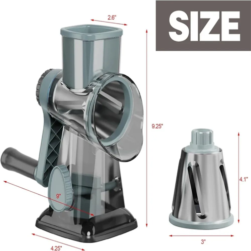 3 in 1 Rotary Cheese Vegetable Grater and Slicer BPA Free PP Container with 304 Stainless Steel Blades Perfect for Cheese Vegetables and Shaved Ice Anti Slip Base and Detachable Parts Essential Kitchen Tool