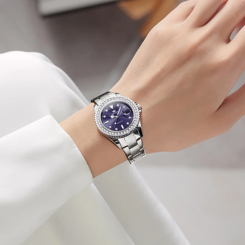 2025 New OLEVS OLEVS9945 Women's Fashion Quartz Watch - 34mm Coated Glass Dial with 30M Waterproof, Luminous Calendar Display, Original Premium Quartz Movement, 11mm Ultra-Thin Design, Flat Top Conical Crown & Single Fold Clasp