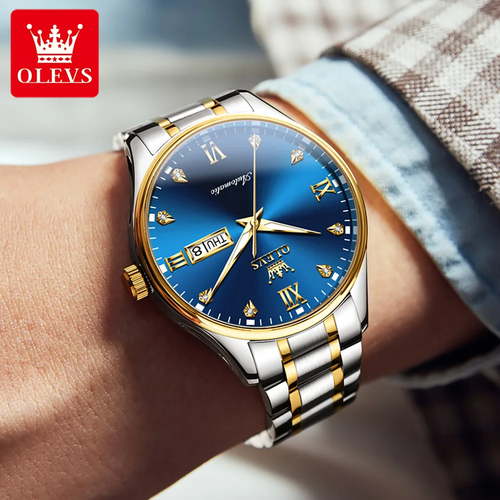 OLEVS 18K Gold Men's Automatic Mechanical Watch with Genuine Diamonds - Stainless Steel Bracelet, Business Classic Design, 50M Water Resistant, Luminous Hands​