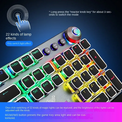 Africa Gaming Choice! 104-Key Dual Mode Keyboard｜Anti-Ghosting + 22 RGB Backlit｜Multimedia Knob Control｜50M Keystroke Life｜Built for Pro Gamers