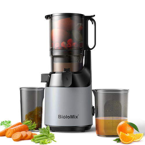 Biolomix PRO 130mm Extra Wide Chute Slow Juicer Commercial Stainless Steel plus BPA Free Plastic Dual Mode 50RPM Slow Squeeze 12000RPM Turbo 1000ML Tank 1501ml Optimal Yield 05 1L Removable Pulp Container