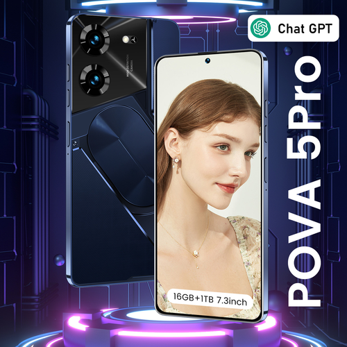 Flagship 2025 Pova 5 Pro 6.9 Extra Large Screen Smartphone with 16GB RAM and 1TB ROM featuring MediaTek Dimensity Processor 5000mAh Long Battery with 33W Fast Charging 120Hz Gaming Display running Android 13 Dual SIM support and 64MP Quad Camera