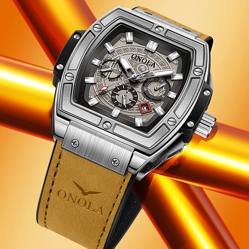 MARK FAIRWHALE Futuristic Automatic Men's Watch - Wormhole Concept 3D Skeleton Tonneau Dial, 50M Water Resistant, Luminous Hands with Date & Day Display, Multi-Function Business Sport Wristwatch - Includes Premium Gift Box