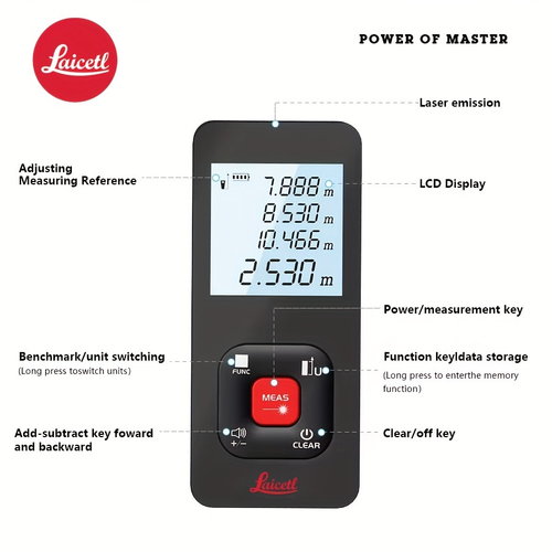 Laser Distance Meter USB Rechargeable ±2mm High Precision 750 Resolution IP56 Dustproof Waterproof 0-40℃ Operating Temp 154g Ultra-Light Perfect for Renovation Construction Home Use