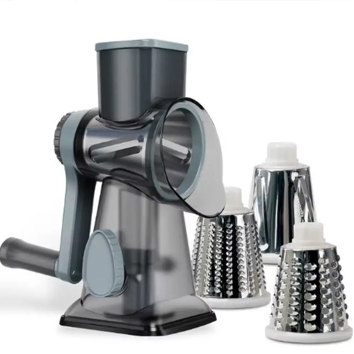 3 in 1 Rotary Cheese Vegetable Grater and Slicer BPA Free PP Container with 304 Stainless Steel Blades Perfect for Cheese Vegetables and Shaved Ice Anti Slip Base and Detachable Parts Essential Kitchen Tool