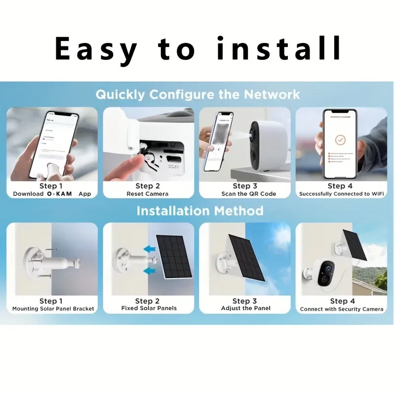 JXJ Smart Low Power Security Camera WiFi Remote Access 1080P HD Night Vision 10m IR PIR Motion Detection Indoor Outdoor Use IP65 Waterproof