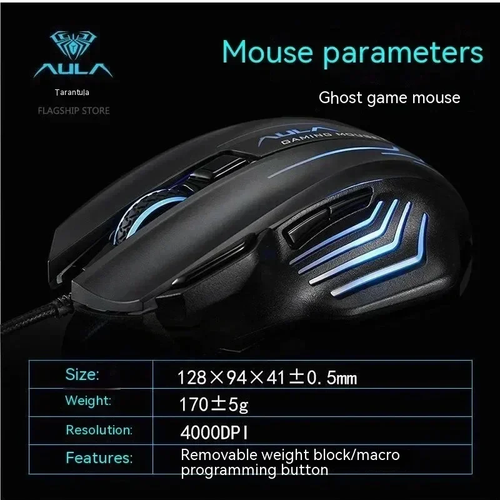 AULA Wolfshark S18 Demon Gaming Mouse 5600DPI 6Speed 4Way Scroll 15m Braided Cable Ergonomic Top Choice for African Gamers