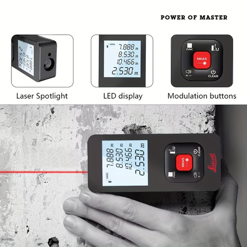 Laser Distance Meter USB Rechargeable ±2mm High Precision 750 Resolution IP56 Dustproof Waterproof 0-40℃ Operating Temp 154g Ultra-Light Perfect for Renovation Construction Home Use