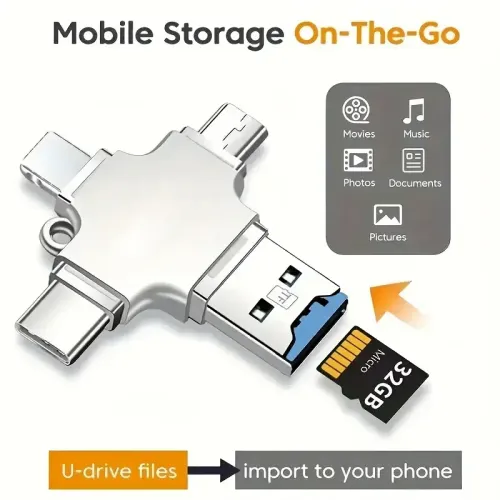 4 In 1 Memory 128 GB Micro SD Card Reader For IPhone Ipad Android Mac PC Camera Type C Lighting Usb C Android Reader Portable Reader