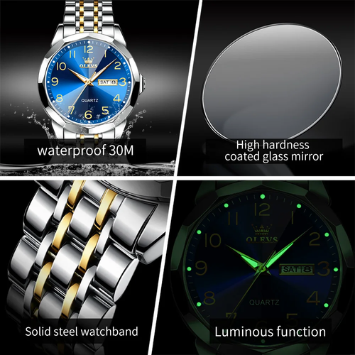 2025 New OLEVS Couple's Quartz Watches Set – Matching His & Hers with Luminous Calendar & Date, 30M Waterproof, Stainless Steel Strap, 40mm Men's & 27mm Women's Round Dial