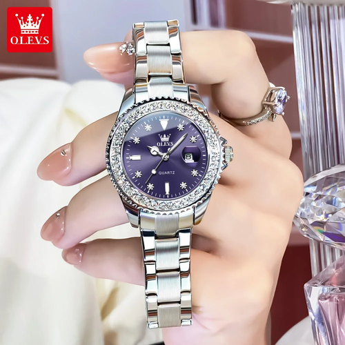 2025 New OLEVS OLEVS9945 Women's Fashion Quartz Watch - 34mm Coated Glass Dial with 30M Waterproof, Luminous Calendar Display, Original Premium Quartz Movement, 11mm Ultra-Thin Design, Flat Top Conical Crown & Single Fold Clasp